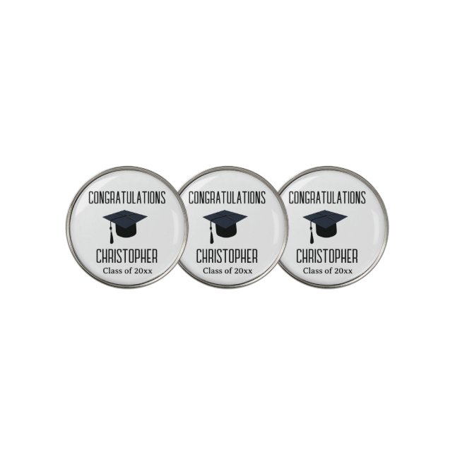 Graduation Black Cap Golfer Graduate Golf Ball Marker (3 Up)