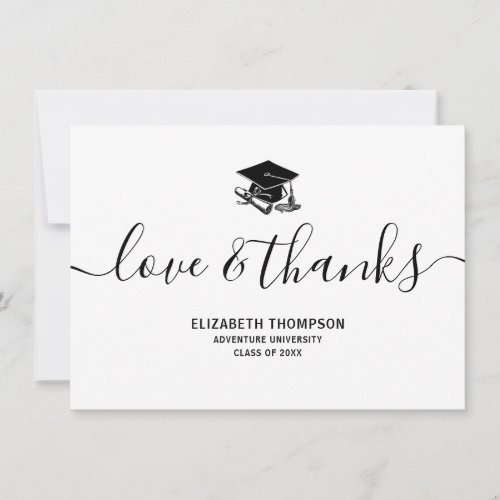 Graduation Black Cap Love  Thanks Modern Script Thank You Card