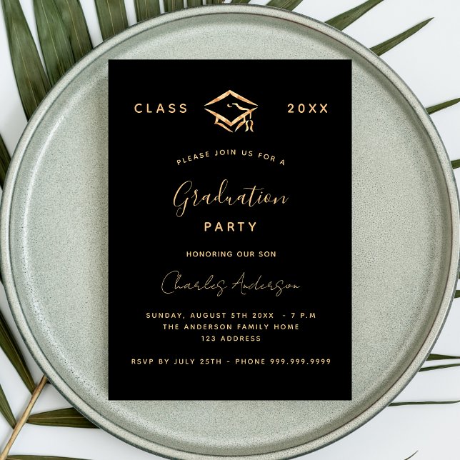 Graduation black gold 2024 minimalist luxury invitation