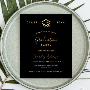 Graduation black gold budget invitation