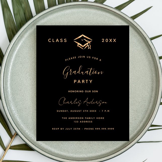 Graduation black gold budget invitation (Creator Uploaded)