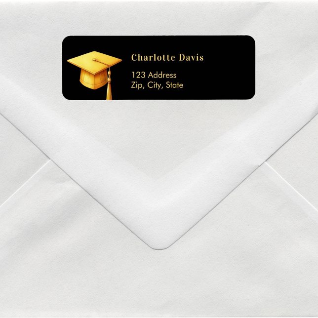 Graduation black gold cap return address  label (Creator Uploaded)