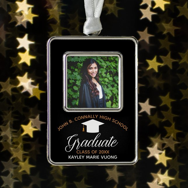 Graduation Black Gold Chic Custom Graduate Photo Christmas Ornament (Creator Uploaded)