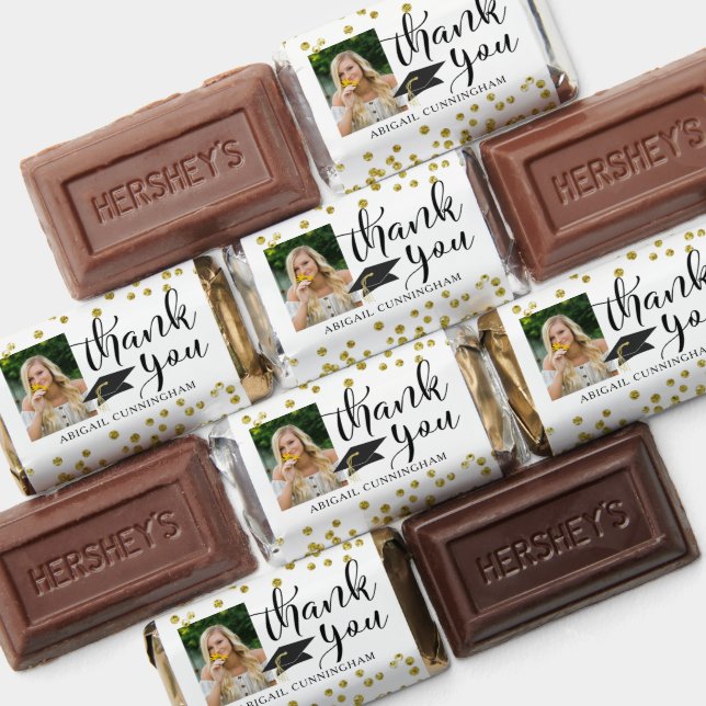 Graduation Black Gold Confetti Photo Thank You Hershey's Miniatures (Assorted)