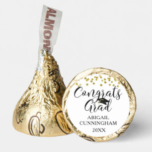 Graduation Black Gold Confetti Script Hershey®'s Kisses®