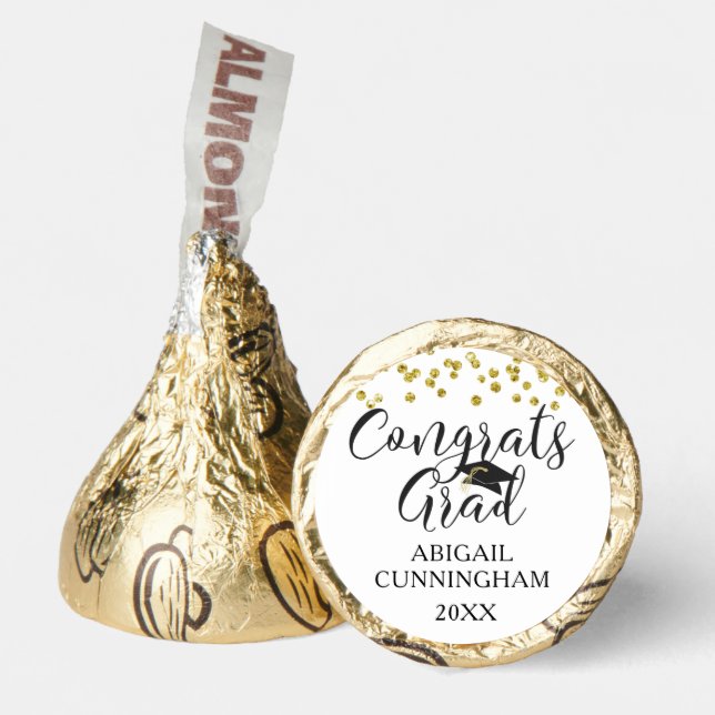Graduation Black Gold Confetti Script  Hershey®'s Kisses® (Front)