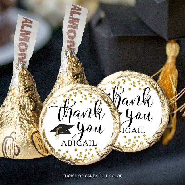 Graduation Black Gold Confetti Script Thank You Hershey®'s Kisses® (Creator Uploaded)