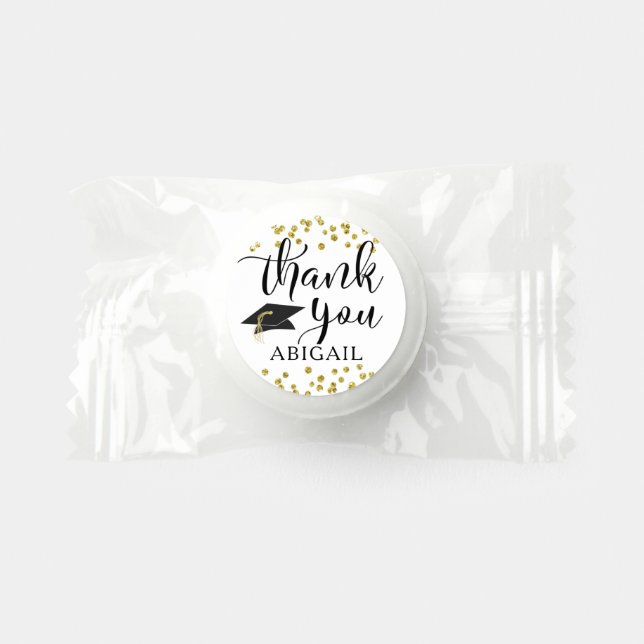 Graduation Black Gold Confetti Script Thank You Life Saver® Mints (Front)
