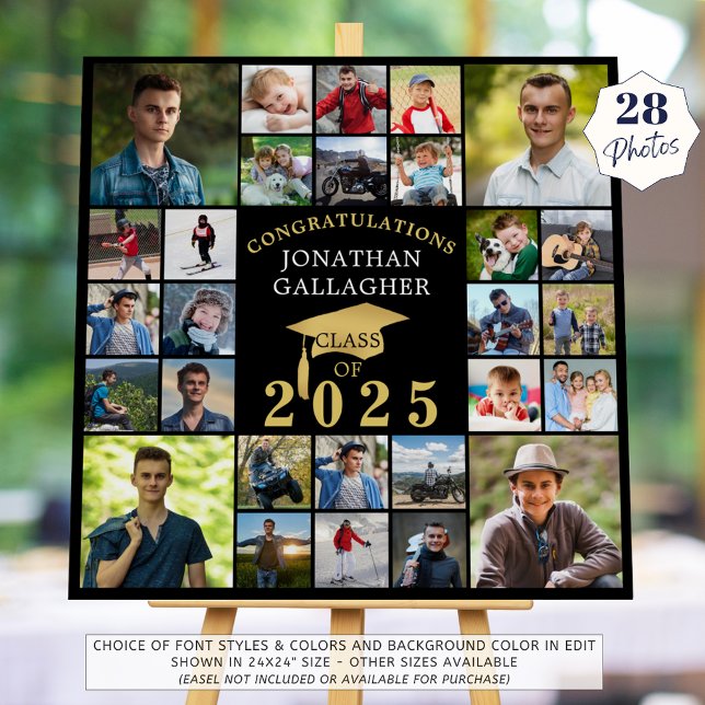 Graduation Black Gold Congrats 28 Photo Collage Foam Board (Creator Uploaded)