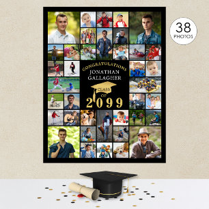 Graduation Black Gold Congrats 38 Photo Collage Poster