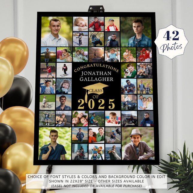 Graduation Black Gold Congrats 42 Photo Collage Foam Board (Creator Uploaded)