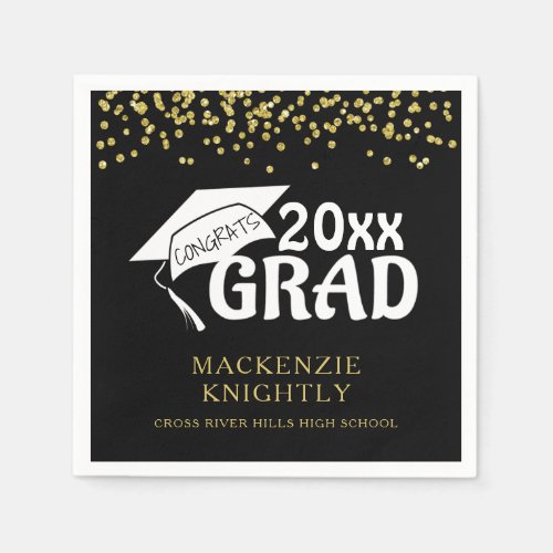 Graduation Black Gold CONGRATS GRAD Confetti Napkins