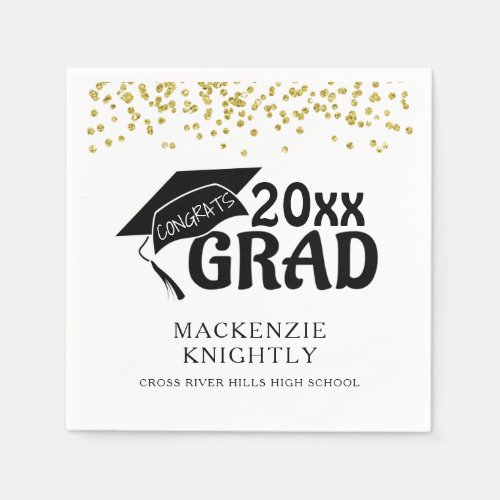 Graduation Black Gold CONGRATS GRAD Confetti Napkins