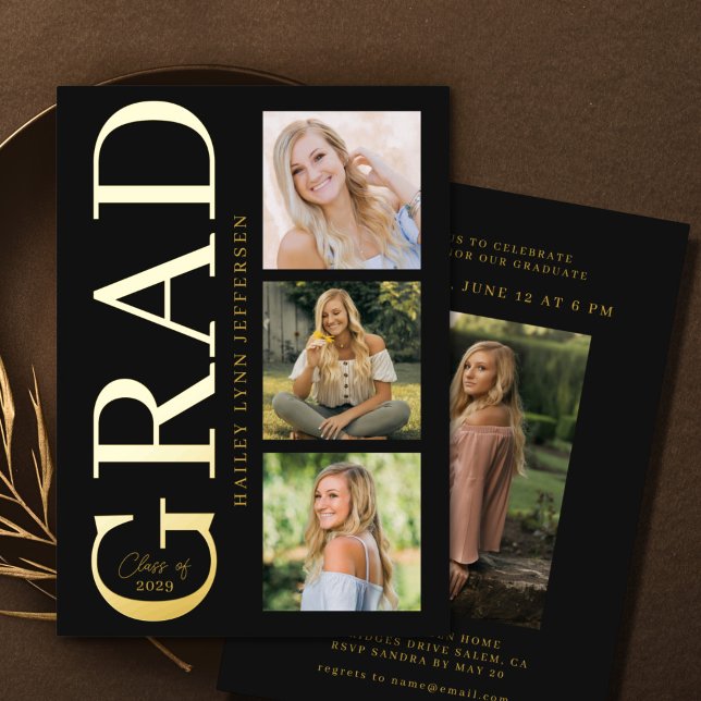 Graduation Black Gold Foil Graduate Invitation Foil Invitation (Creator Uploaded)