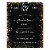 Graduation black gold glitter budget invitation flyer (Front)