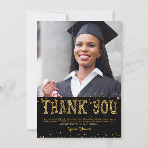 Graduation Black  Gold Glitter THANK YOU