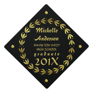 Graduation   Black Gold Laurel Wreath Custom Cap Topper