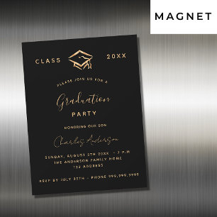Graduation black gold minimalist luxury magnetic invitation