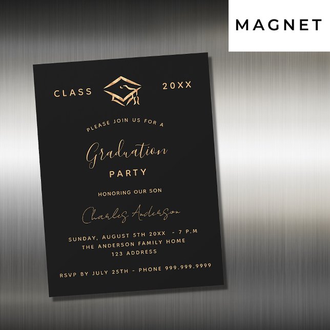 Graduation black gold minimalist luxury magnetic invitation (Creator Uploaded)