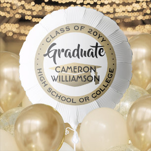 Graduation Black & Gold Modern Elegant Typography Balloon