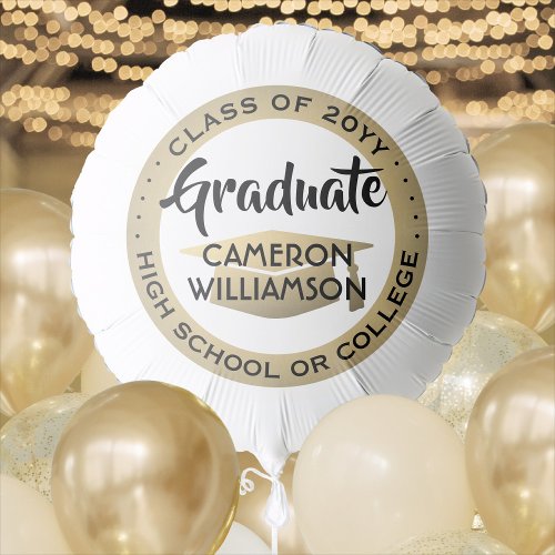Graduation Black  Gold Modern Elegant Typography Balloon
