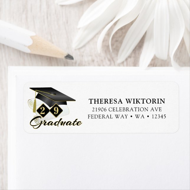 Graduation Black Gold Return Address Label (Insitu)