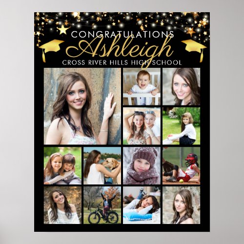 Graduation Black Gold Script 15 Photo Collage