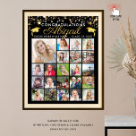 Graduation Black Gold Script 22 Photo Collage<br><div class="desc">Celebrate your graduate and create a high-quality commemorative keepsake photo print on satin photo paper to display at the graduation party or as a gift to the graduate, parents or grandparents. The design features a photo collage template with 22 pictures through the years or senior portraits personalized with your graduate's...</div>