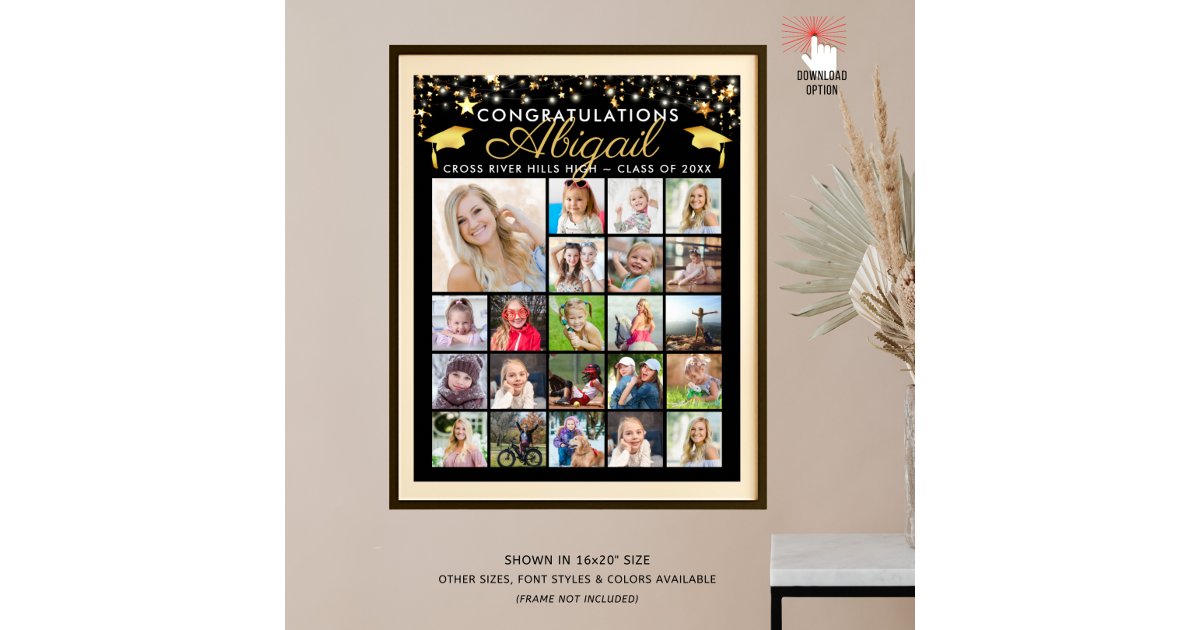 Graduation Black Gold Script 22 Photo Collage | Zazzle