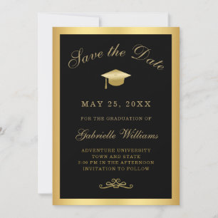Graduation Black Gold Script Frame Save the Date Announcement