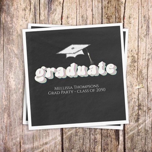 Graduation Black Graduate Retro Typography Simple Napkins