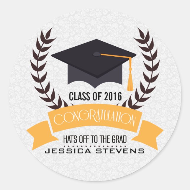 Graduation Black Hat And Wreath Classic Round Sticker (Front)