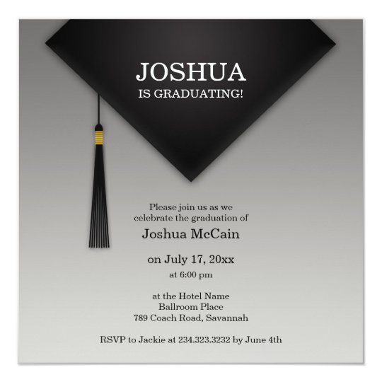 Graduation Black Hat Elegant Flat Invitation | Zazzle.com