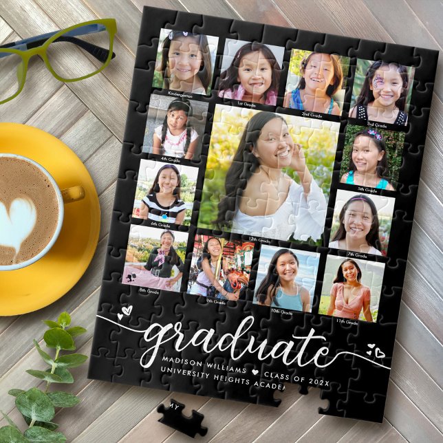 Graduation Black K–12 Modern Script Photo Collage Jigsaw Puzzle (Creator Uploaded)