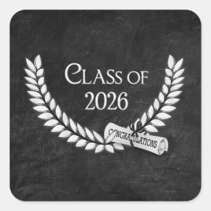 Graduation Black Leather 2026 Laurel and Diploma Square Sticker