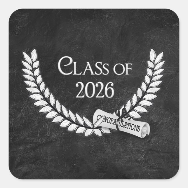 Graduation Black Leather 2026 Laurel and Diploma Square Sticker (Front)
