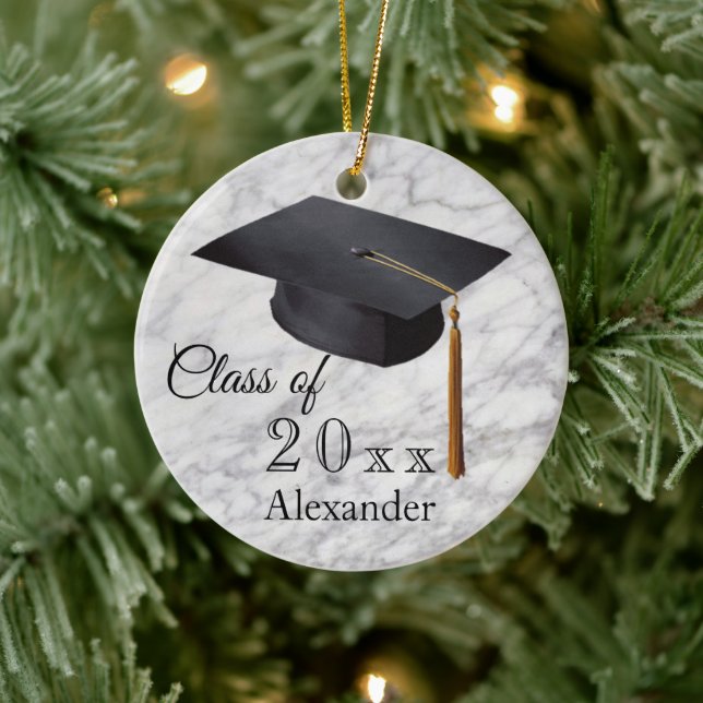 Graduation Black Marble Personalized Ceramic Ornament (Tree)