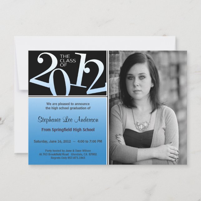 Graduation Black On Blue Invite (Front)