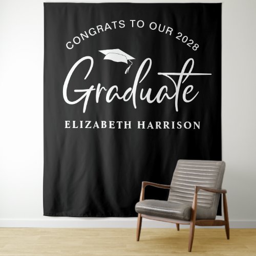 Graduation Black Photo Booth Tapestry
