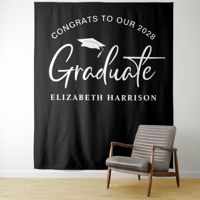 Graduation Black Photo Booth Tapestry (In Situ)