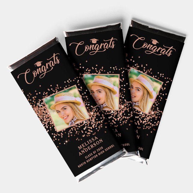 Graduation Black Rose Gold Personalized Photo  Hershey Bar Favors (Creator Uploaded)