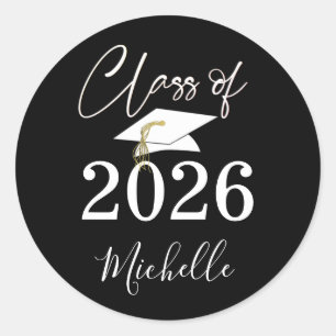 Graduation Black Script Class of 2024 Classic Round Sticker