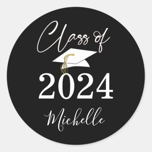 Graduation Black Script Class of 2024 Classic Round Sticker