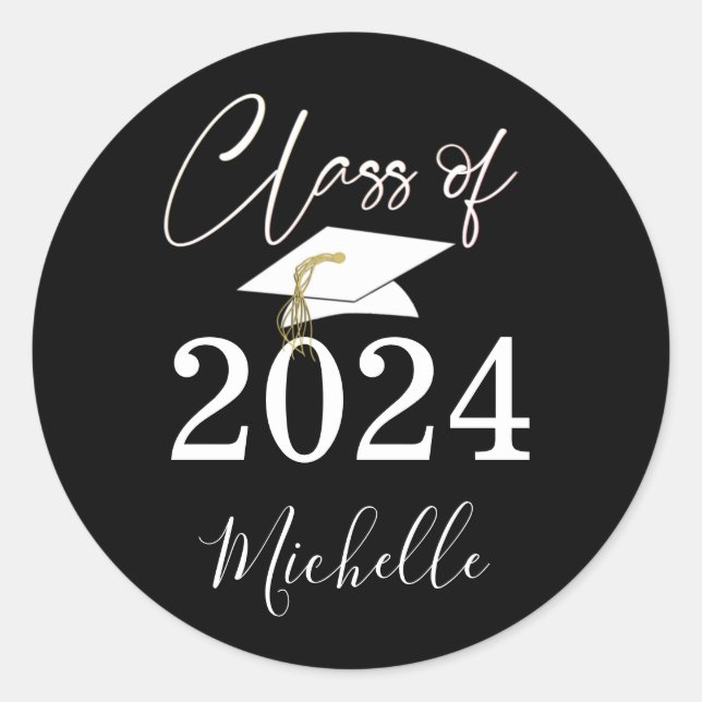 Graduation Black Script Class of 2024 Classic Round Sticker (Front)
