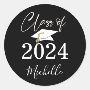 Graduation Black Script Class of 2024 Classic Round Sticker