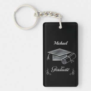 Graduation Black & Silver, Cap & Diploma Keychain