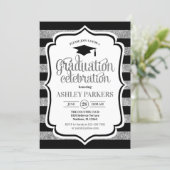 Graduation - Black Silver Stripes Invitation (Standing Front)