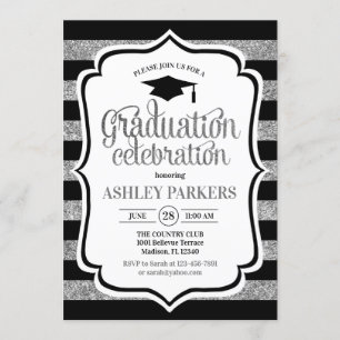 Graduation - Black Silver Stripes Invitation
