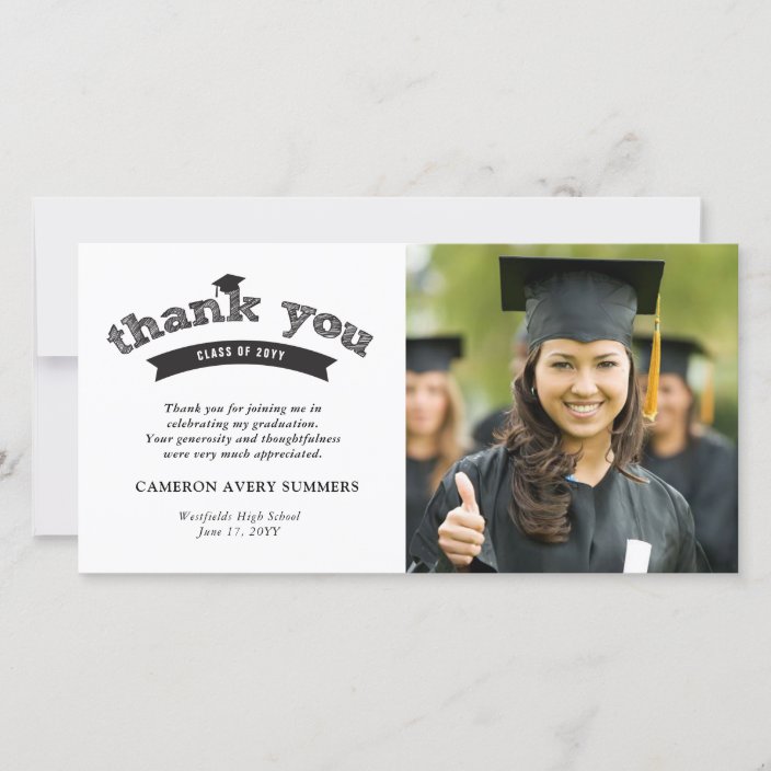 Graduation Black Sketch Grad Thank You Photo Card | Zazzle.com