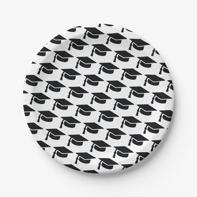 Graduation Black Tassel Cap Paper Plates (Front)